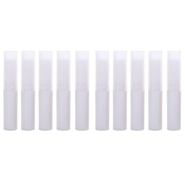 Paquete de 10 envases de bálsamo labial vacíos, brillo labial y rellenables. Blanco