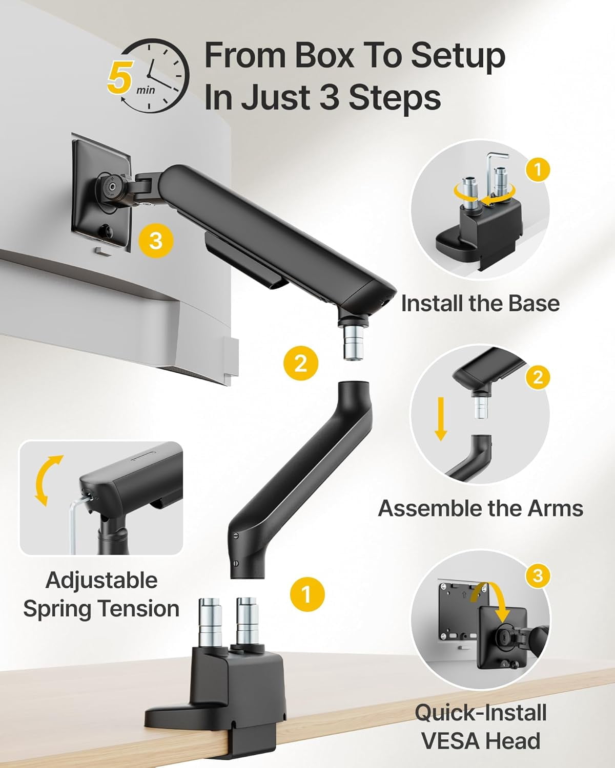 monTEK Dual Monitor Arm, Mechanical Spring Dual Monitor Mount for 17–35" Screens, Holds up to 26.4 lb per Arm, Full Motion Desk Stand with VESA 75x75/100x100, C-Clamp & Grommet
