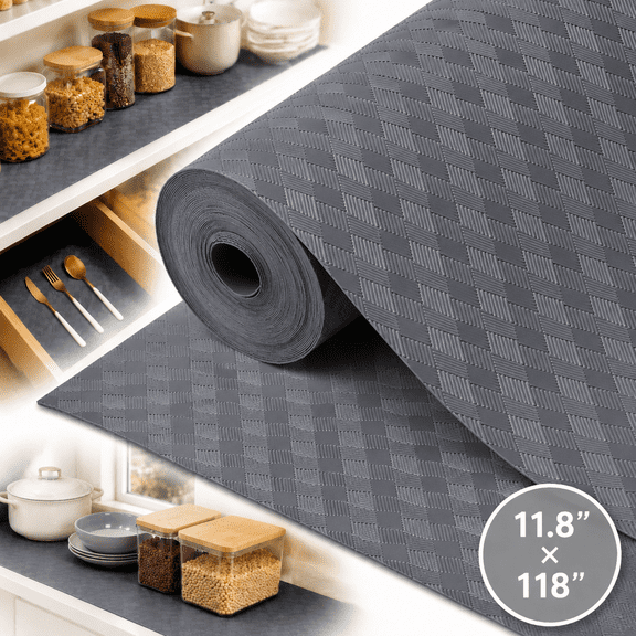 11.8"×118" Gray  Shelf Liner  for Kitchen Cabinets , 350g - Durable Non-Slip Liner for Kitchen Cabinets, Waterproof Shelf, Drawers & Shelves, No Slip Cupboard Mats Non Adhesive EVA Place Mats Roll
