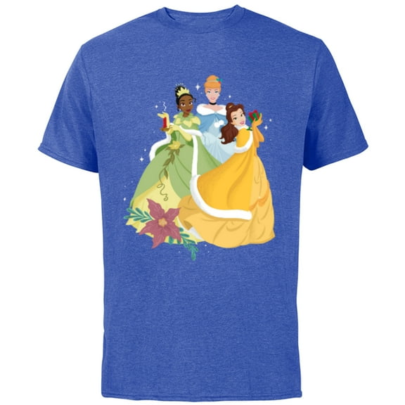 Disney Princess Tiana, Cinderella & Belle Holiday - Short Sleeve Cotton T-Shirt for Adults - Customized-Royal Heather