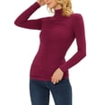 thumbnail image 4 of INSPIRE CHIC Women's High Neck Ruched Long Sleeve Solid Blouse Tops XS Wine Red, 4 of 5