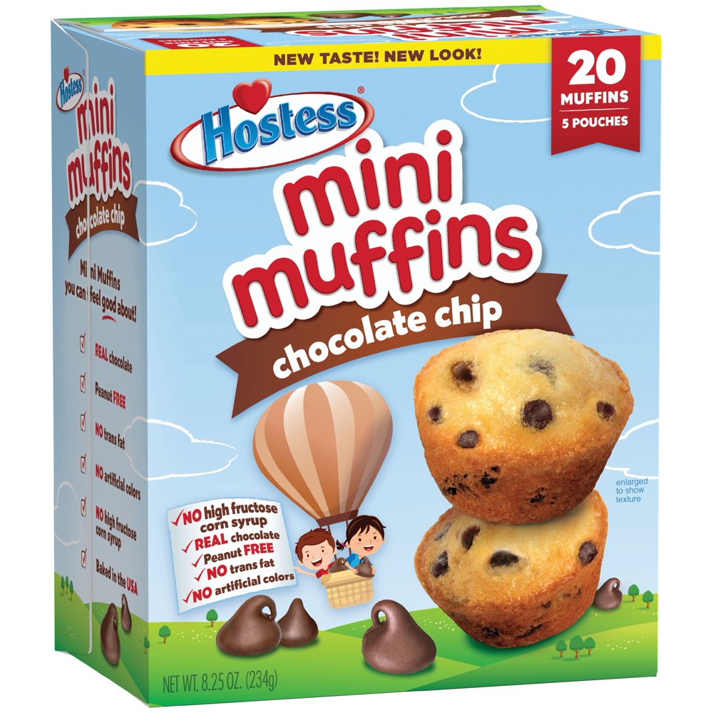Hostess Chocolate Chip Mini Muffins Pouches, 20 count, 8.25 oz
