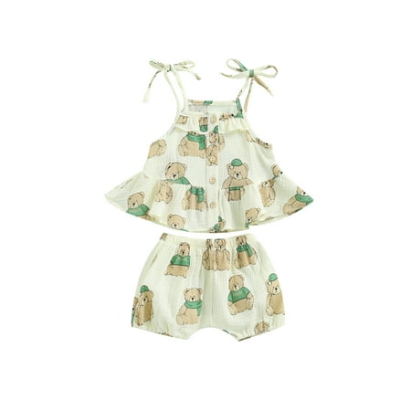 

GuliriFei 2Pcs Baby Girls Shorts Set Sleeveless Ruffle Buttons Camisole Tops + Shorts Summer Clothes Outfit