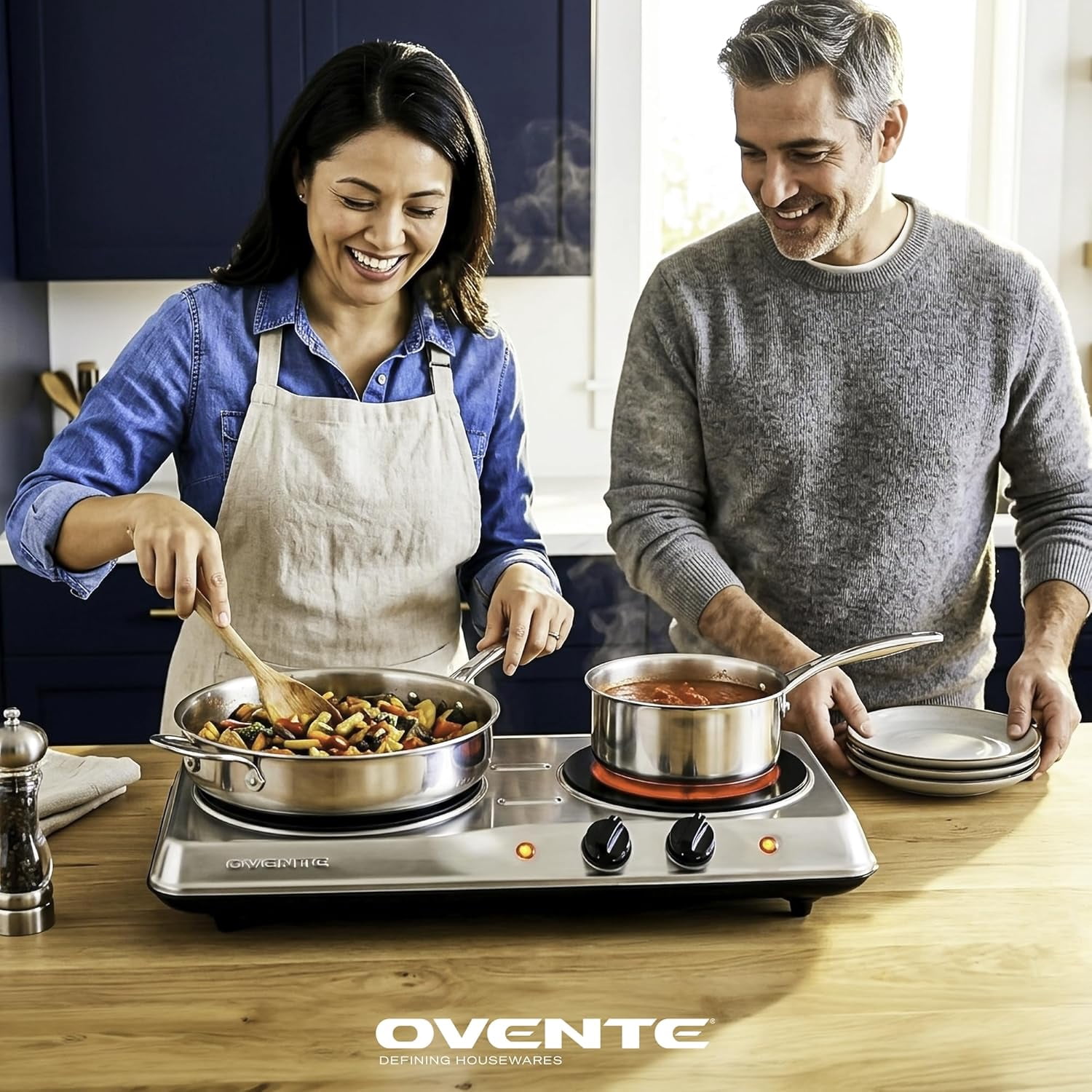 Countertop  Double , 1700W Electric Hot Plate with Ceramic Glass Cooktop and Temperature Control for Kitchen