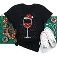 thumbnail image 3 of Maycaur, sombreros de Navidad de copa de vino para mujer, camiseta negra, regalos de Navidad, camiseta de dibujos animados, camiseta Harajuku de moda de Año Nuevo, 3 of 4