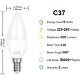 thumbnail image 2 of Bombilla de araña para una amplia aplicación, larga vida útil, equivalente a halógeno de 6 W, luz blanca cálida C37, candelabro de ahorro de energía (paquete de 6), 2 of 5