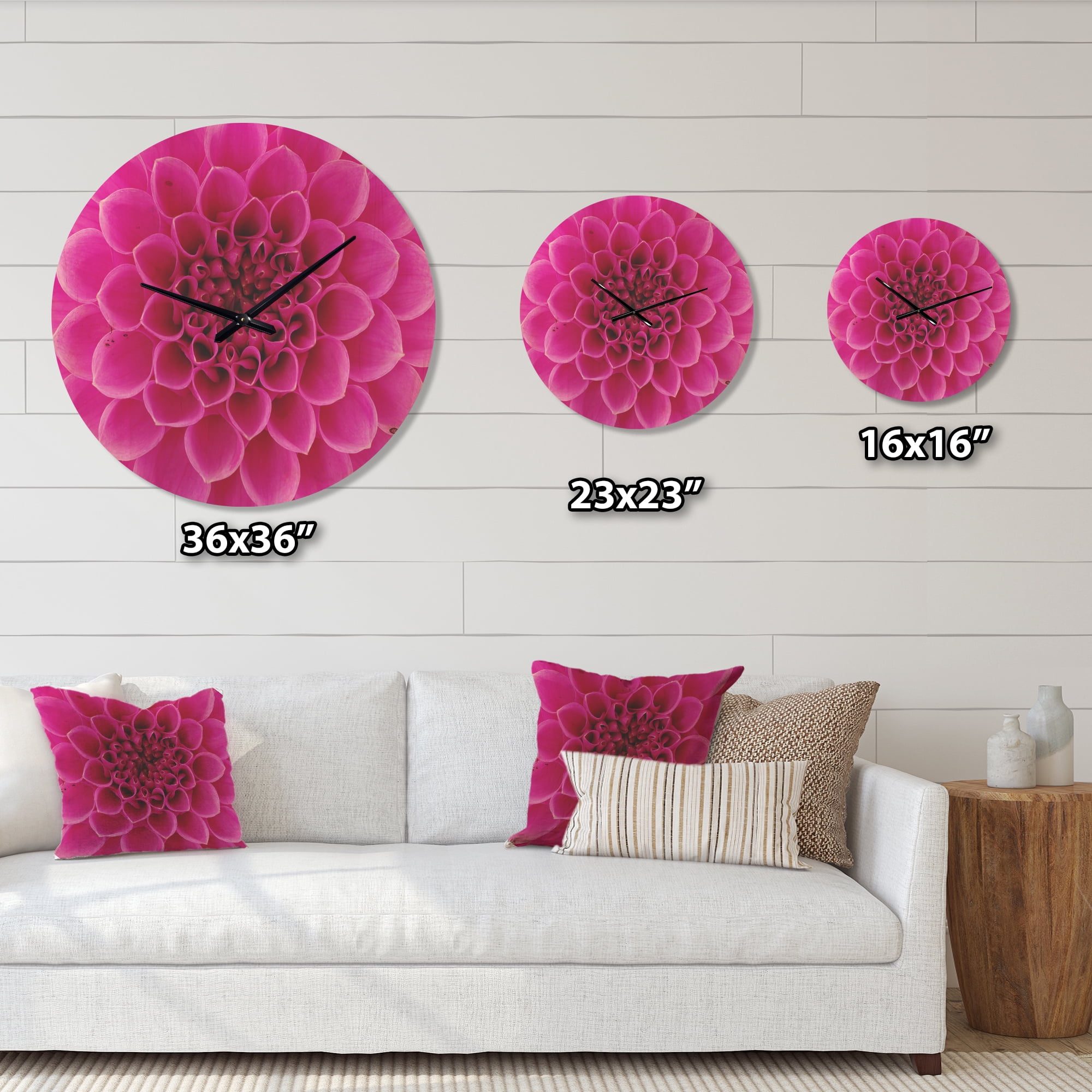 Designart 'Close Up Pink Flower and Petals' Modern Wood Wall Clock