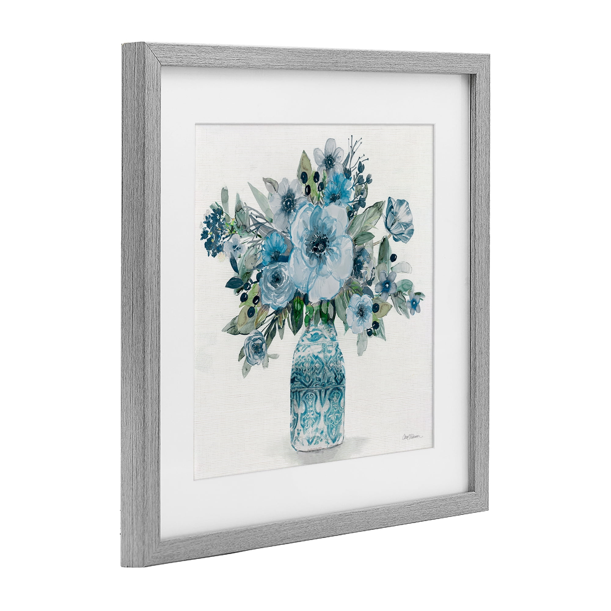 Stupell Industries Pastel Blue Botanical Bouquet Gray Framed Print Under Glass, design by Carol Robinson
