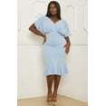 thumbnail image 4 of Pastel by Vivienne Women's Cocktail Formal Bodycon Plus Dress Mermaid Hem Pleats Light Blue XXX-Large, 4 of 4