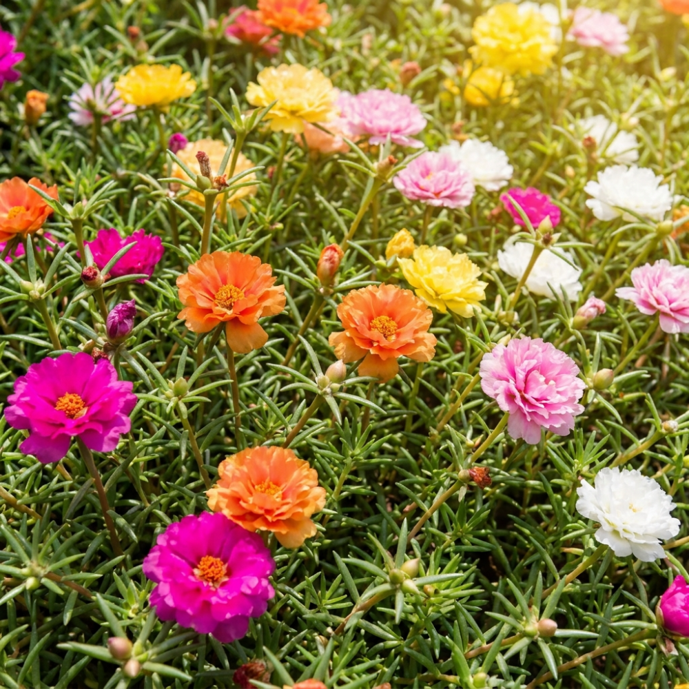 Moss Rose Portulaca Live Plant, Moss Rose Flower Plant, Random Color Blooms in 4 Inch Pot, 4-6 Inches in Height, Perennial Flower Plant