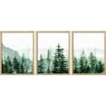 thumbnail image 3 of PixonSign Framed Canvas Print Wall Art Set - Watercolor Pine Tree Mountain Range Forest Art - Set of 3 Nature Wilderness Landscape Wall Décor for Living Room, Bedroom - 12"x16"x3 Panels Natural, 3 of 5