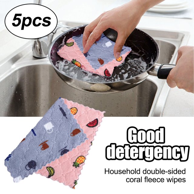 WIFKLSIIPG 5 Pcs Torchon Double Face Serviette de Vaisselle Corail Tampon à Récurer (Gris, Rose)