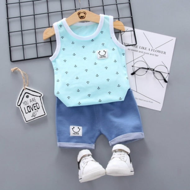 Conjunto de ropa de bebé niño verano niños niña trajes algodón lindo dibujos animados sin mangas Top chalecos + pantalón corto conjuntos de ropa 0-4 Years100 (3T) Gao Jinjia LED