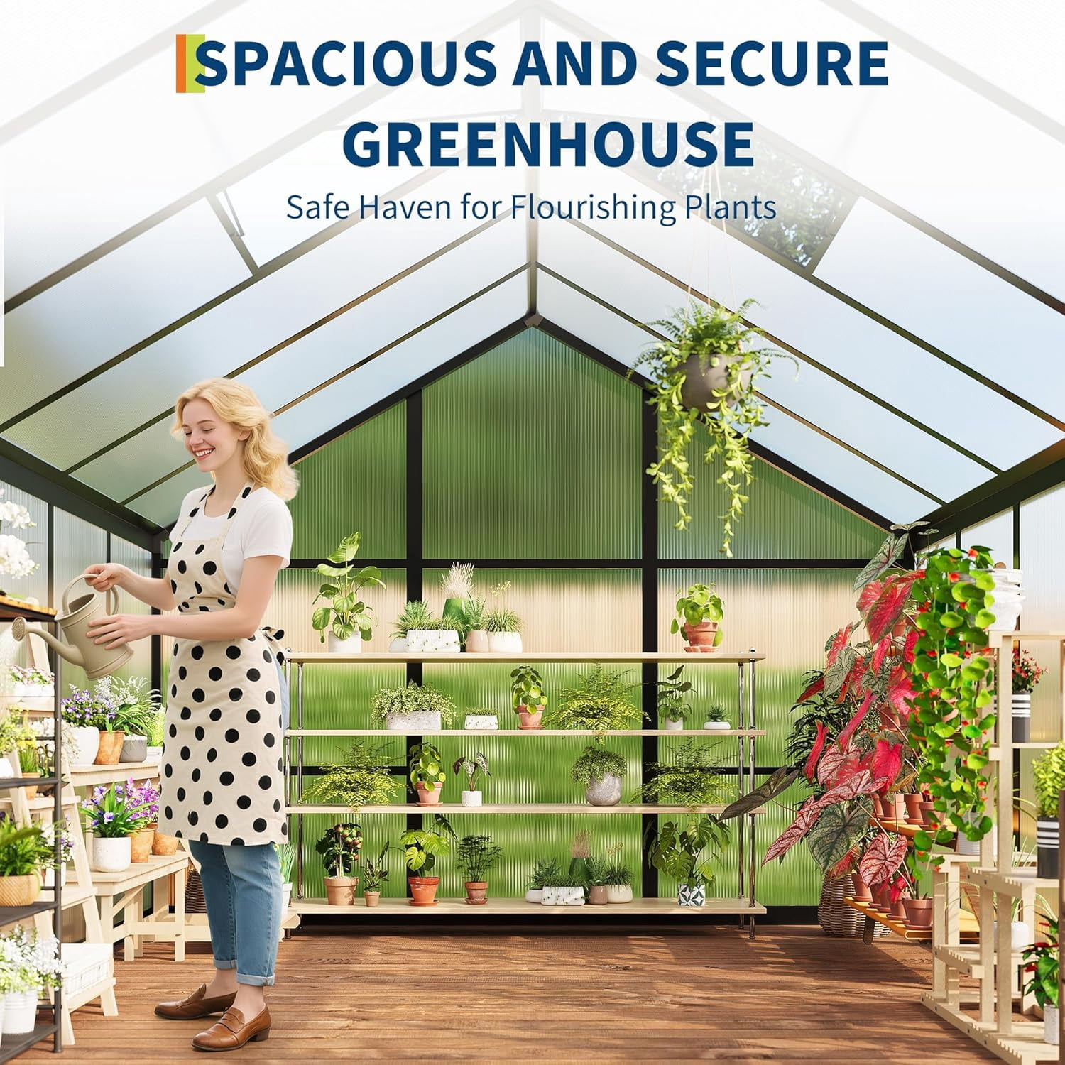 Lumiparty 6x8 ft Polycarbonate Walk-in Greenhouse, Aluminum Frame, Lockable Door, Roof Vent, Outdoor Garden Backyard Patio