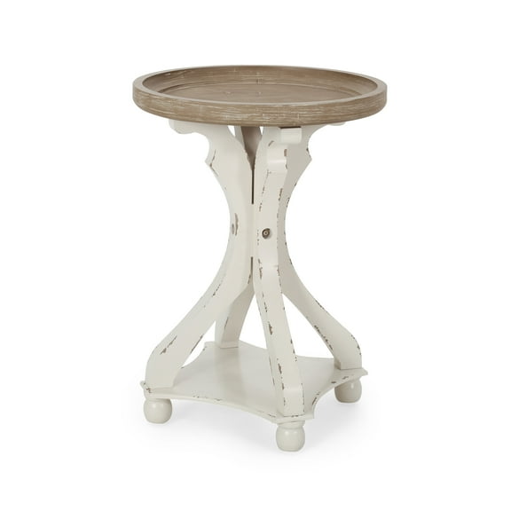 Noble House Miyanna Fir Wood Accent Table, Distressed White, Natural