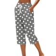 thumbnail image 2 of Hilenly Cotton Capri Pants for Women Loose Fit Casual Straight Leg Drawstring Elastic Waist Cropped Pant Summer Polka Dot Pants, 2 of 6