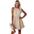 thumbnail image 1 of New Women's Solid Color Sleeveless Ruffle Stitching A Line Dress Pleating Casual Dress, 1 of 5