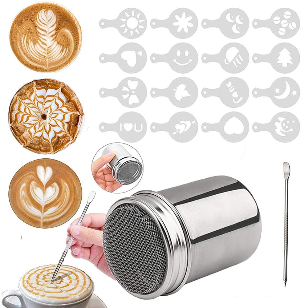 Chocolate Shaker Duster 16x Cappuccino Coffee Barista Stencils Measure Spoon New 