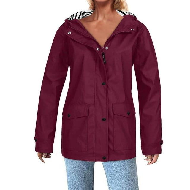 EGNMCR Veste Décontractée à Manches Longues avec Capuche & Vestes Imperméables pour Femmes Veste de Pluie Unie Extérieure Imperméable Coupe-Vent Manteau pour Femmes