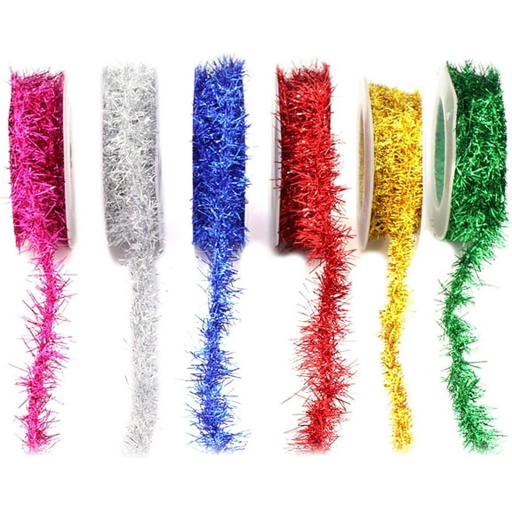 6 Roll Christmas Tinsel Wire Garland Strip Christmas Tree Decorative Props Wire Garland Ribbon DIY Crafts for Home or Party Multi Color
