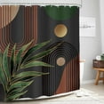 thumbnail image 3 of Dark Green Brown Boho Shower Curtain Mid Century Retro Tropical Leaves Modern Geometric Bathroom Minimalist Arch Sun 72Wx84L Inches Bath Accessories Art Home Decor Fabric 12 Pack Hooks, 3 of 6