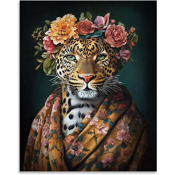 1pc Leopard with Garlanded Head Wall Prints Vintage Wall Art Posters Wall Posters Prints for Walls Animal Posters for Bedroom Artwork Aesthetic Posters for Bedroom Unframed 28x35cm