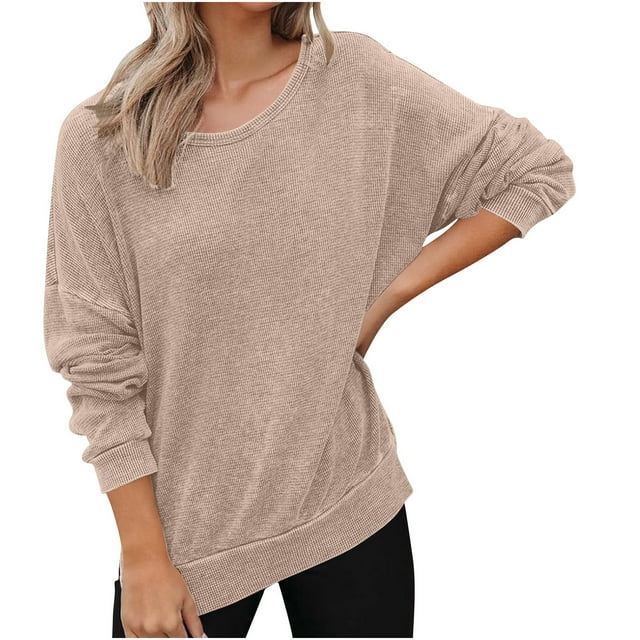 Chbgutlmr Sweatshirt for Women Long Sleeve Crewneck Tops Solid Color Pullover Drop Shoulder Loose Blouses