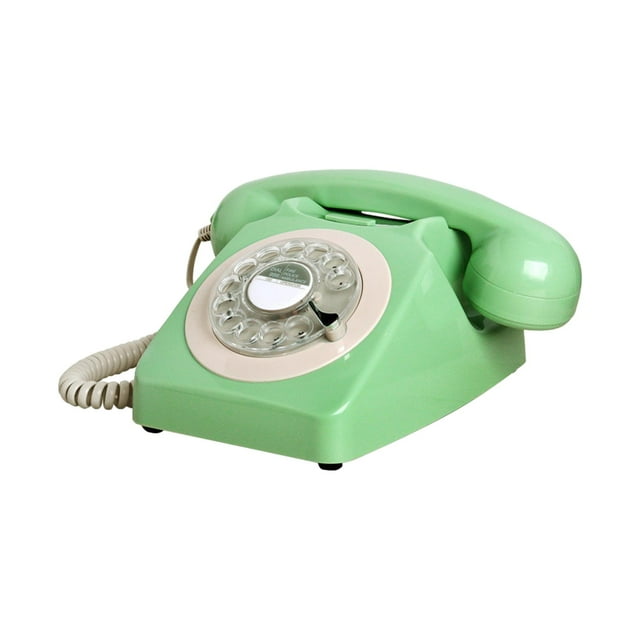 Teléfono de disco giratorio de estilo vintage, teléfono con cable europeo, estilo años 60, con campana de metal, estilo retro. Verde