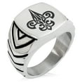 thumbnail image 1 of Stainless Steel Tribal Fleur De Lis Chevron Pattern Biker Style Polished Ring, 1 of 1