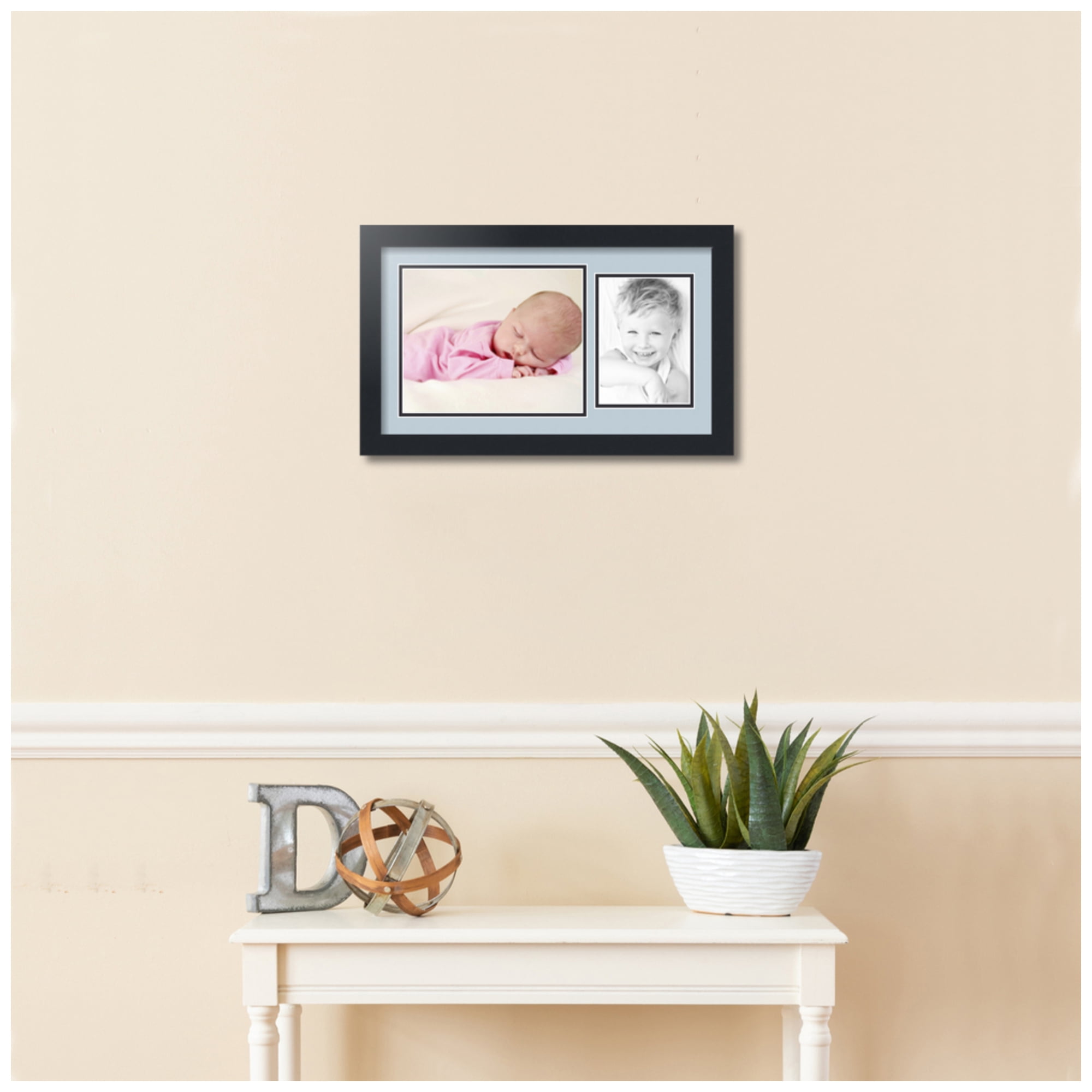 ArtToFrames Collage Photo Picture Frame with 1 - 8x10, 5x7" Openings, Framed in Black with Baby Blue and Black Mats (CDM-3926-190)