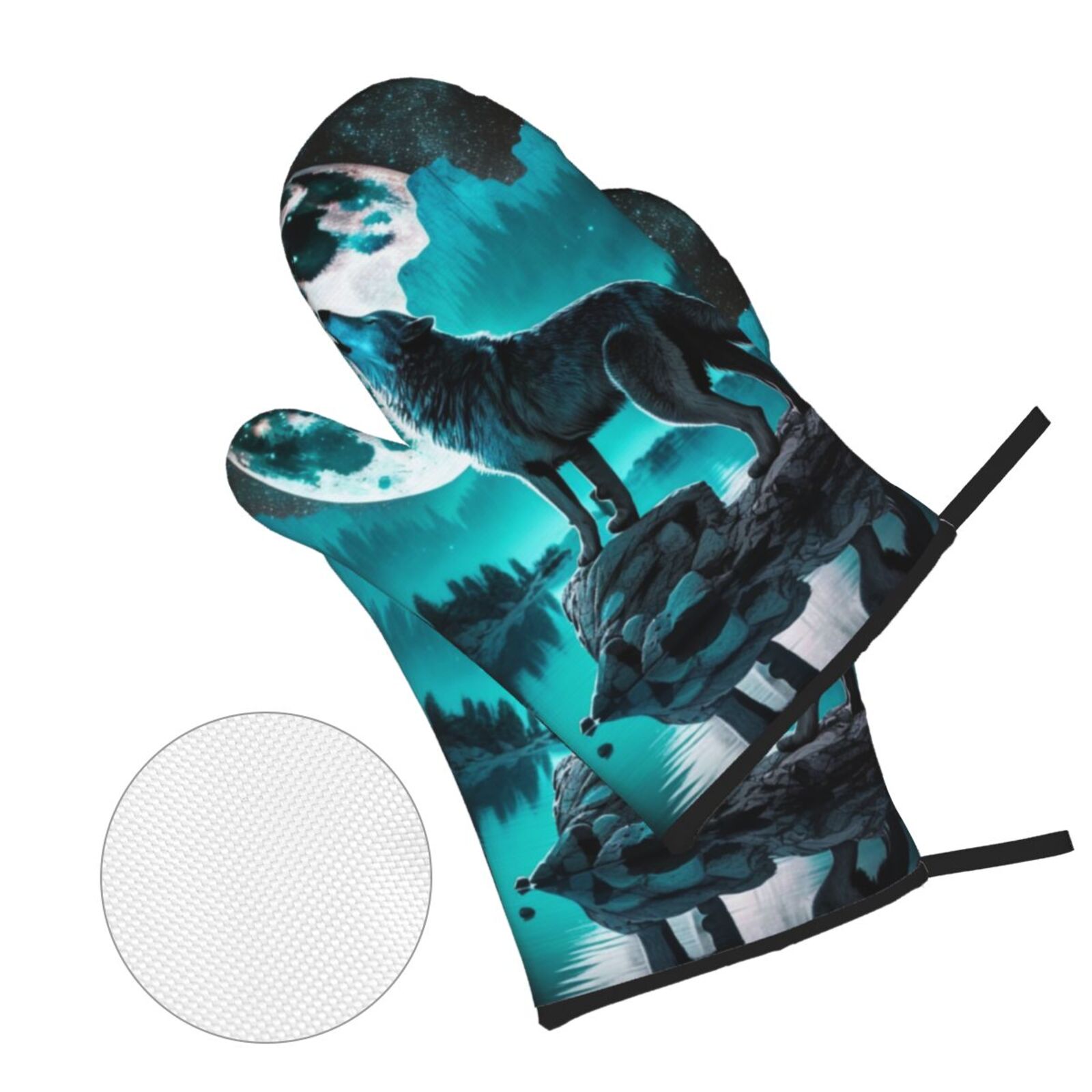 Wolf Howling River Night Moon Cool 4Pcs Oven Mitts and Pot Holders Sets Oven Kitchen Gloves Hot Pads for Cooking BBQ Baking Grilling