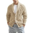 thumbnail image 2 of Zimjoy Khaki Cardigan Sweaters for Men Button Down Cable Knit Sweater Long Sleeve Shawl Collar Ugly Sweater Loose Fit Casual Cardigan Men Fall Winter Coat with Pockets, Khaki L, 2 of 4