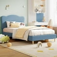 thumbnail image 4 of Upholstered Full Size Bed Frame with Scallop Headboard, Cute Velvet Twin Bed, Sturdy Platform Bed, No Box Spring Needed, Wooden Slats, Noise Free, 4 of 7