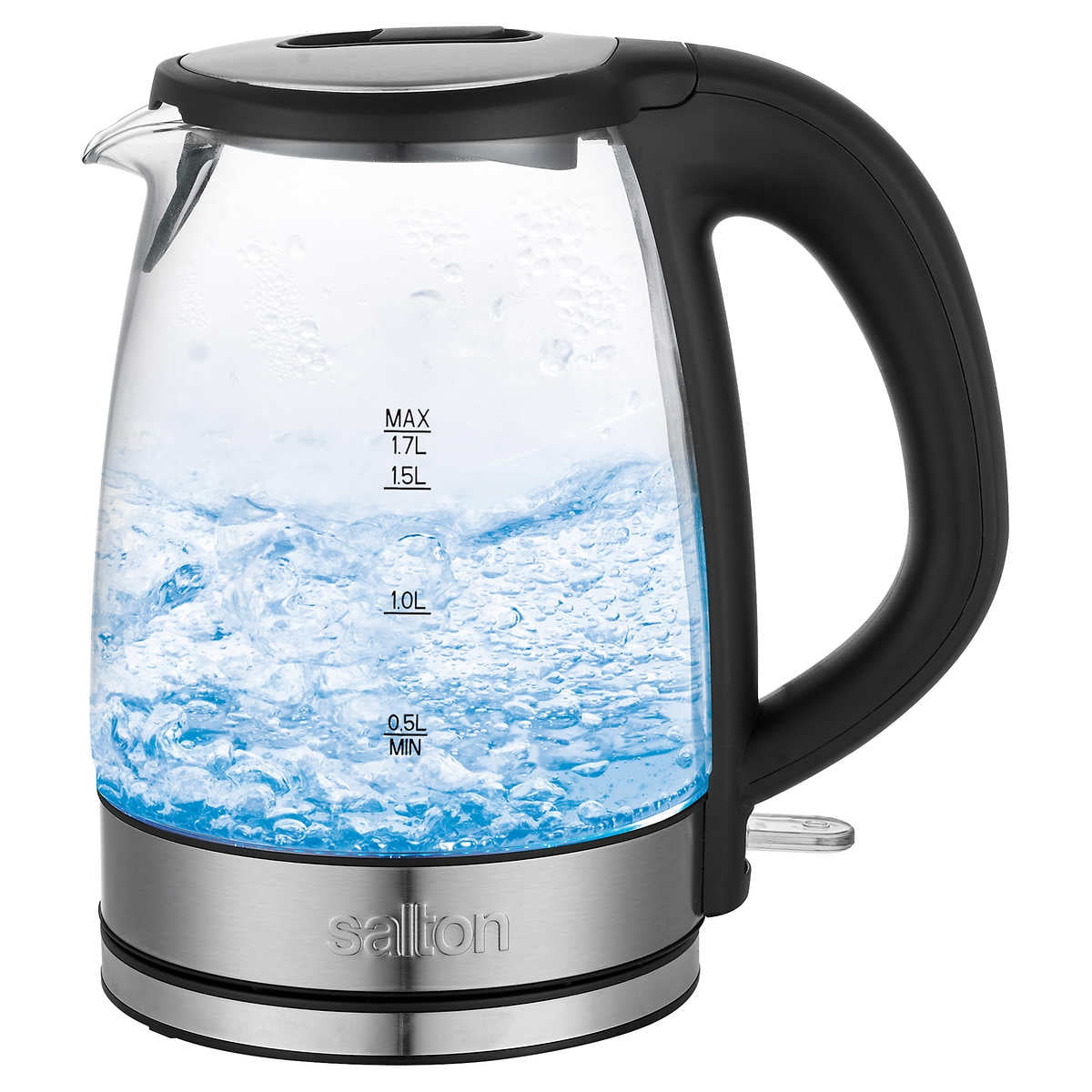 Willz Electric Glass Kettle with Heat Resistant Handle and Cordless Pour Quick Boil Auto Shut Off Technology Blue Boil Light 1.7L 1500 W Black