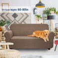 thumbnail image 2 of iCOVER One Piece High Stretch Couch Cover, Large Sofa Slipcover, fit seat with 60 to 80 inches, Machine Washable Spandex Jacquard Fabric, Non-Slip Furniture Protector (Brown), 2 of 5