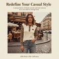 thumbnail image 5 of Women's Waffle Knit Denim Trim Collared Pullover Vintage Half Button Long Sleeve Casual Jean Tops, #02 Camel, S, 5 of 7