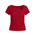 thumbnail image 6 of Women's Summer Solid Color Asymmetrical Tops Trendy Ribbed Short Sleeve Fitted Tee Shirts Spring Fashion Clothing Red S(S), 6 of 6