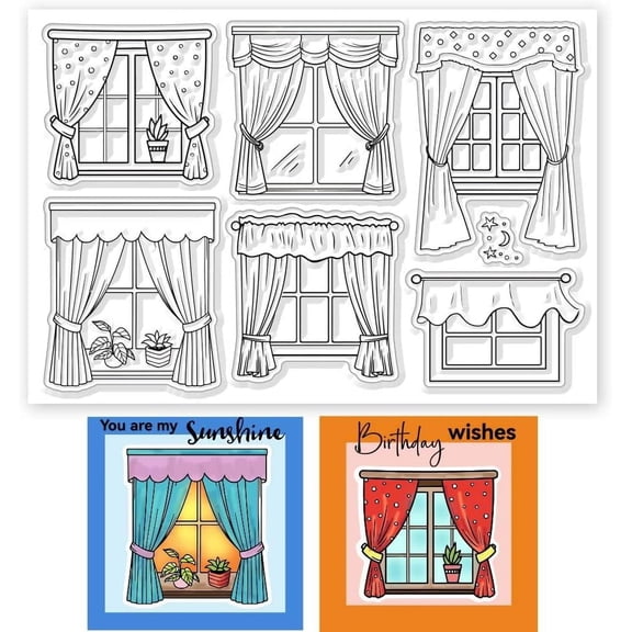 Window Curtain Clear Stamps Various Curtain Background Transparent Silicone Seal Stamps for DIY Scrapbooking Card Making Decorative 6.3 x 4.3inch