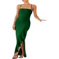 thumbnail image 4 of Femmes Été Long Skinny Robe Fronde Couleur Unie Irrégulière Fendue Robe d'Ourlet, 4 of 7