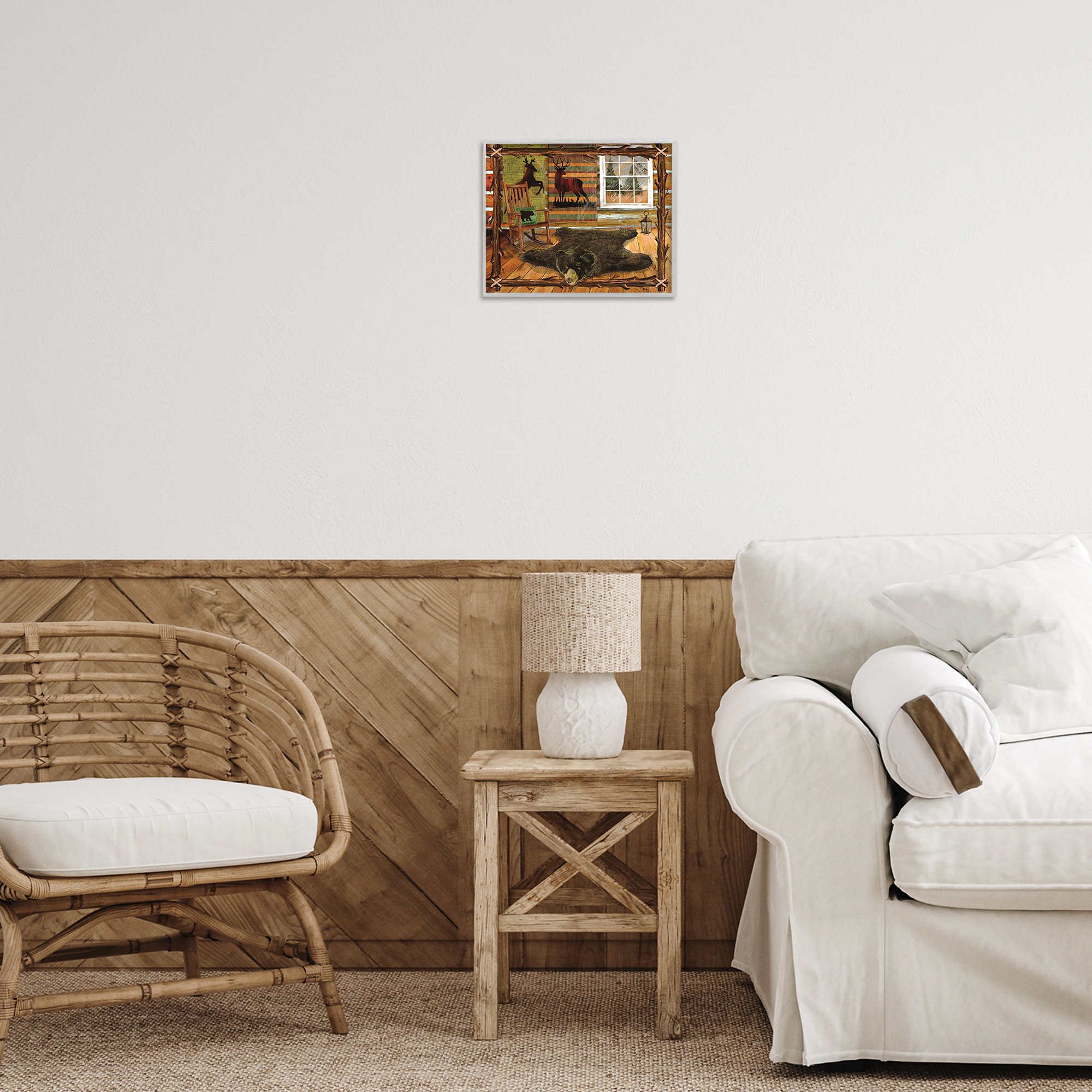 Stupell Industries Rustic Cabin with Border Animals & Insects Painting Gray Framed Art Print Wall Art, 14 x 11