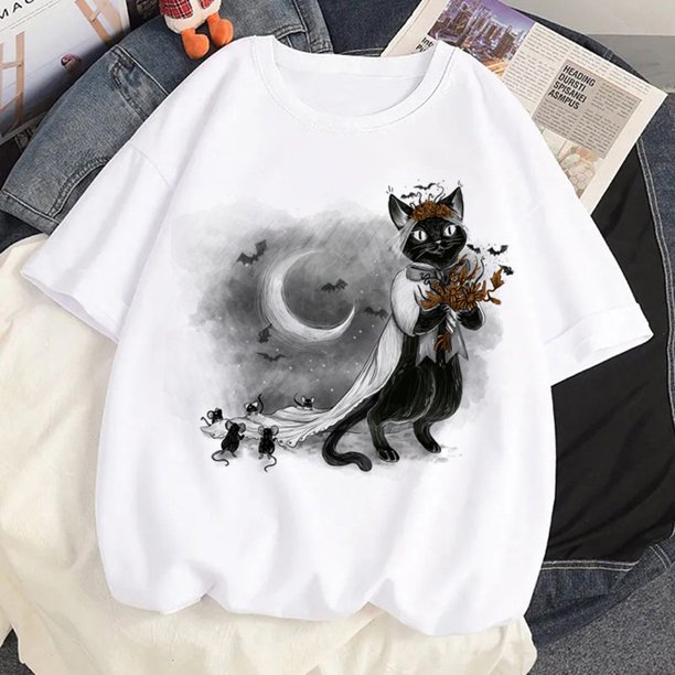 Camiseta De Halloween De Hongo Gato Para Mujer harajuku Divertido Diseñador Ropa Gráfica