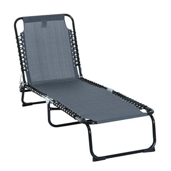 Outsunny Folding Outdoor Lounge Chair, 4-Level Adjustable Backrest Chaise Lounge, Portable Tanning Chair, Beach Bed with Breathable Mesh for Beach, Yard, Patio, Grey