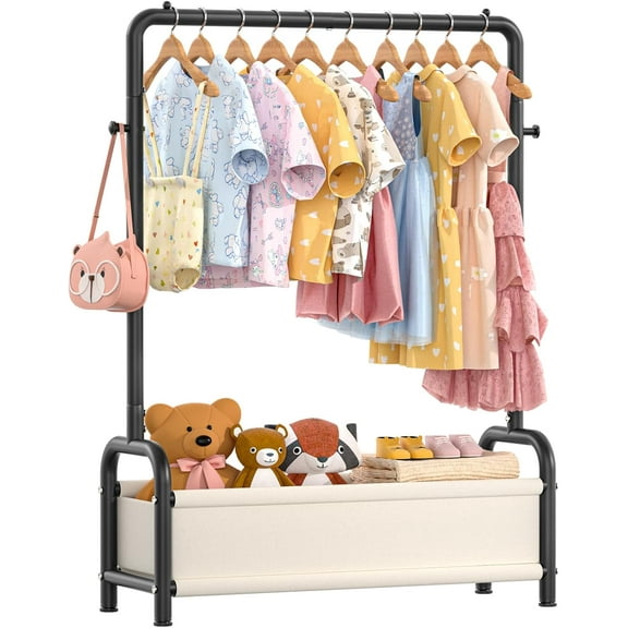 Kids Clothing Rack with Storage Shelf, Kids Dress Up Rack Storage for Coats, Small Baby Garment Rack for Hanging Clothes, Toddler Wardrobe Closet Organizer for Kids (Classic, Black)