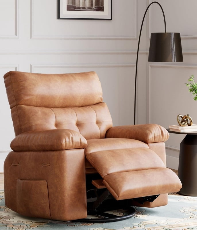 TROPOW PU Leather Recliner Chair, Extra Wide Manual Recliner for Adults, Lazy Chair Single Sofa with 1.5X Sponge Comfort Arm, Thick Cushion and Back, for Living Room, Bedroom
