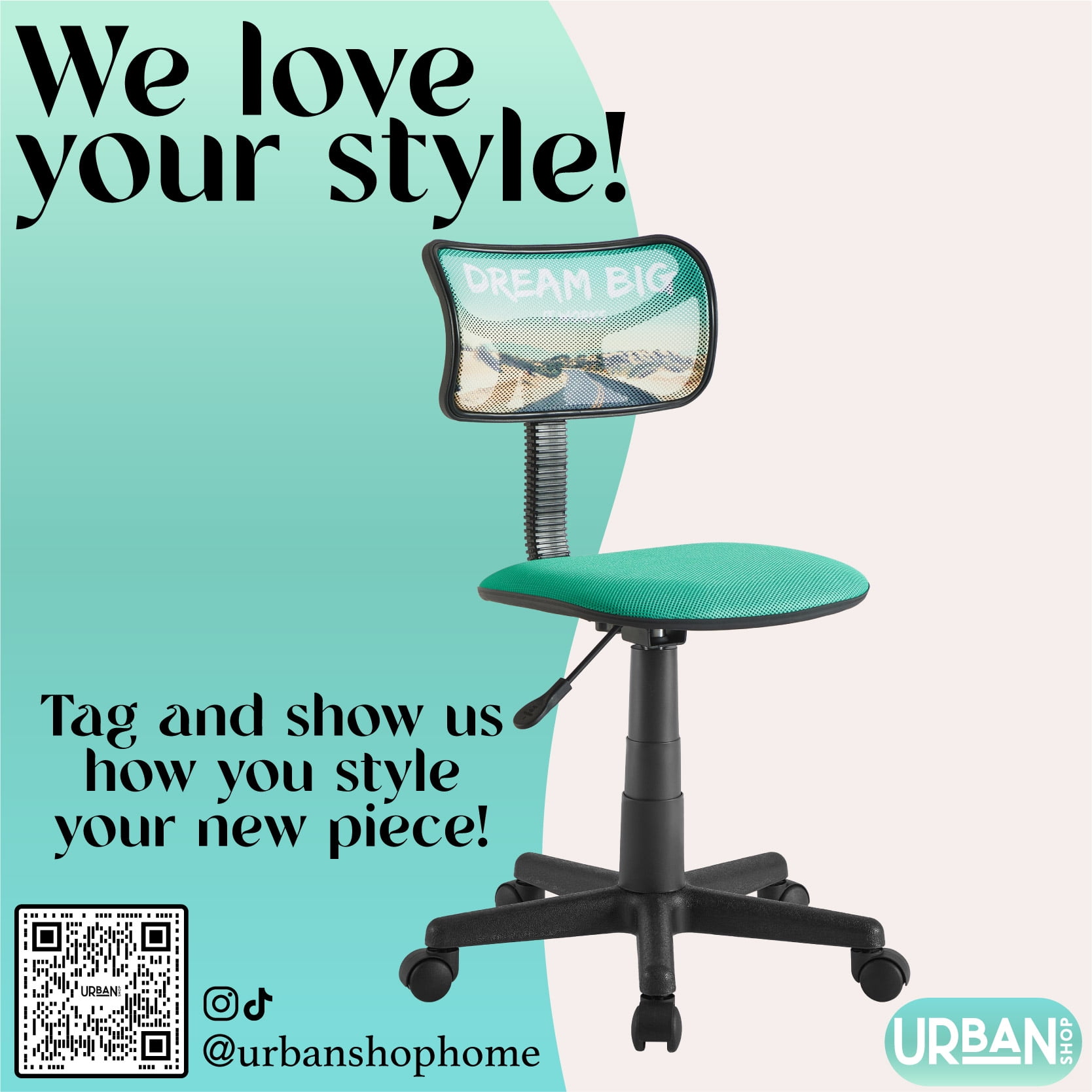 Urban Shop Task Chair with Adjustable Height & Swivel, 225 lb. Capacity, Multiple Colors