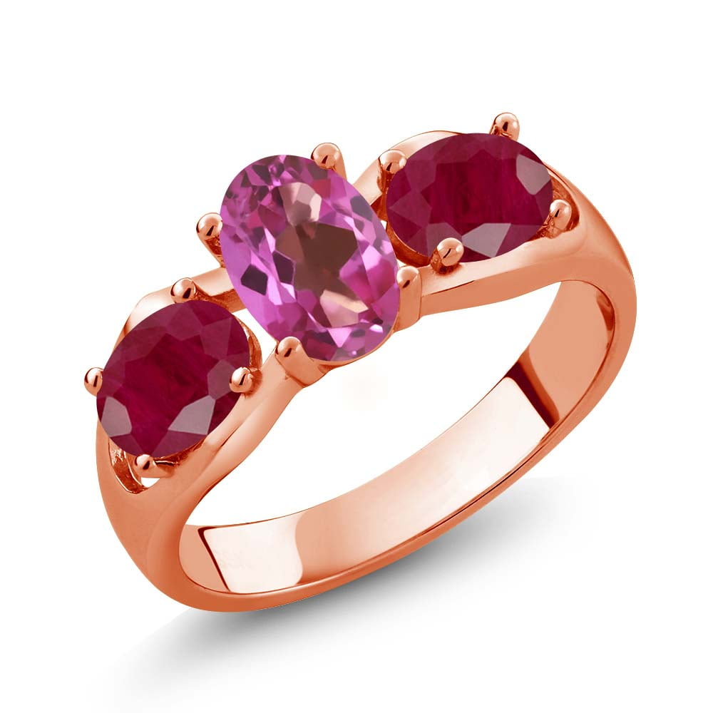 2.00 Ct Oval Pink Mystic Topaz Red Ruby 18K Rose Gold Plated Silver Ring by