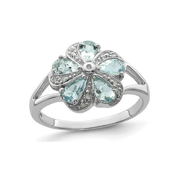 Gem & Harmony 4/5 Carat (Ctw) Aquamarine Flower Ring in Sterling Silver for Women