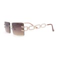 thumbnail image 3 of Luxury Jewel Large Chain Link Arm Rimless Rectangle Designer Sunglasses Gold - Brown, 3 of 4