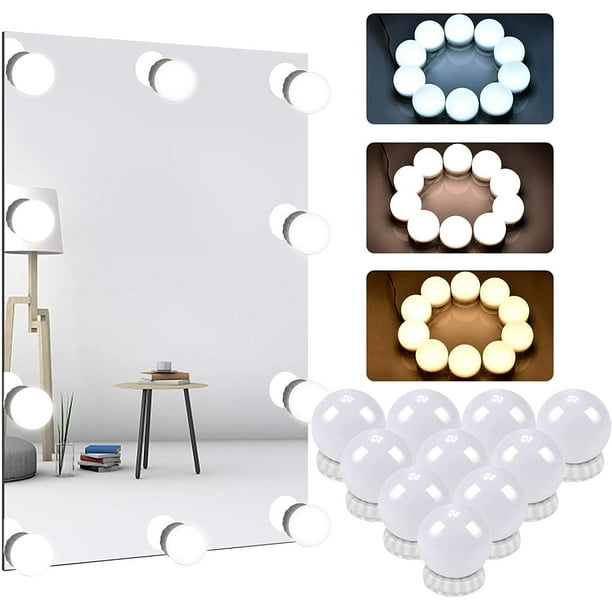 Lampe de miroir LED, lumières Hollywood avec interrupteur 3 couleurs et 10  intensités variables pour lampe de coiffeuse, lampe miroir pour miroir de  maquillage, coiffeuse/miroir de salle de bain, 7000 Kelvin [Classe