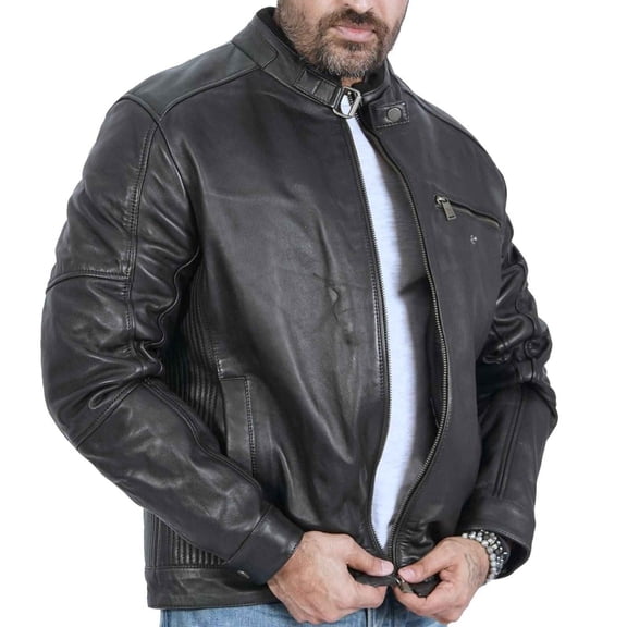 Boston Harbour John Cafe Racer Biker Men Leather Jacket - Slim fit Vented Black Motorcycle Leather Jacket Men